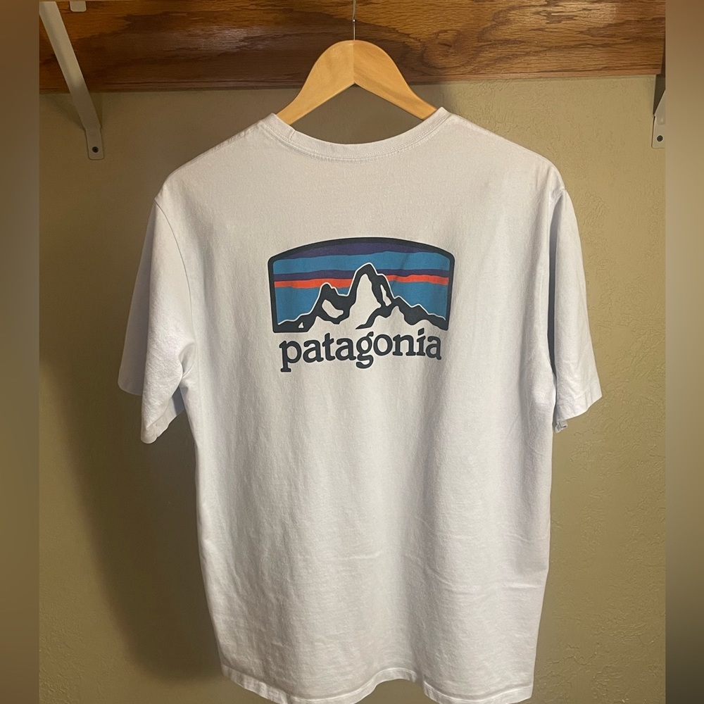 White Patagonia Logo Tee